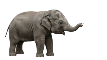 Young Asian Elephant Standing and Lifting Trunk, Isolated Animal Shot isolated PNG with Transparent Background
