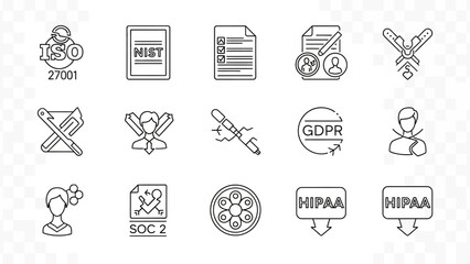 Compliance icon set highlighting global standards and privacy protection regulations