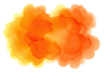 An ultra-detailed digital abstract watercolor stain in saturated orange and yellow hues using the wet-on-wet technique on white copy space, suggesting clean diffusion, sophisticated color field study