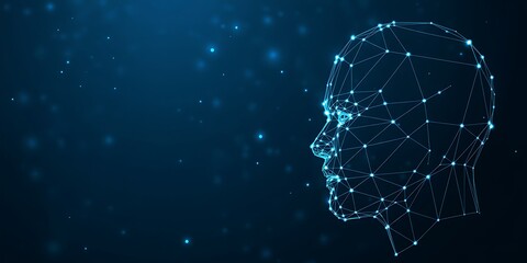 Digital human head constructed from a glowing network of lines and points