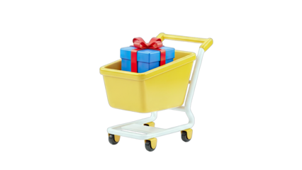 Shopping Cart with Gift Box: Holiday Shopping Concept