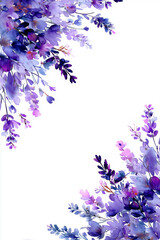 Obraz premium Elegant watercolor floral vertical frame with delicate lavender branches, soft purple blossoms and airy botanical composition creating romantic border for wedding invitations and refined stationery