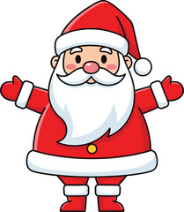 Santa Claus cartoon illustration, cheerful Christmas character, red suit, white beard, festive pose, holiday icon, winter celebration, joyful artwork