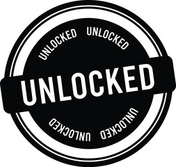 Unlocked access emblem, round grunge black stamp, achievement, successful completion, granted permission icon