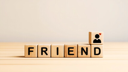 Friendship represented by wooden blocks with heart symbol