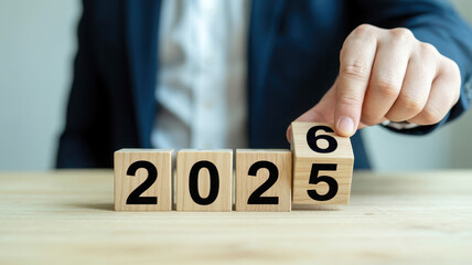 Changing the year to 2026 from 2025 with wooden blocks