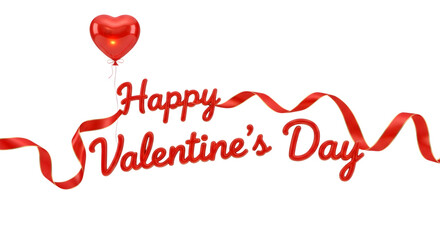 Festive red heart balloon and ribbon with happy valentines day lettering on black