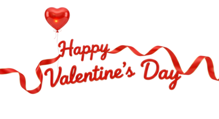 Festive red heart balloon and ribbon with happy valentines day lettering on black
