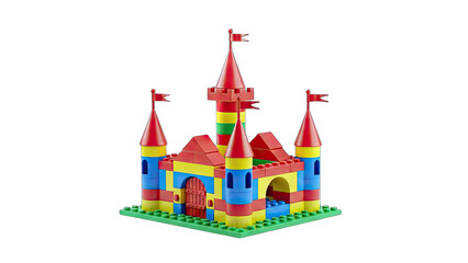 Fototapeta premium Colorful Toy Castle Constructed on White Background
