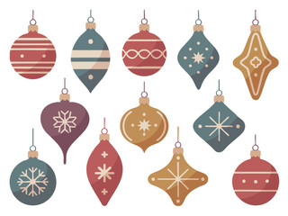 Collection of Vintage Christmas Ornaments with Festive Patterns.