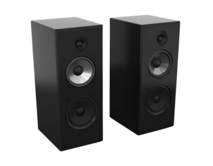 Sleek black audio speakers showcasing modern design 