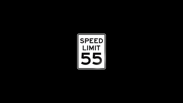 Isolated 55 MPH Speed Limit Sign on Solid Black Background (Seamless Loop)