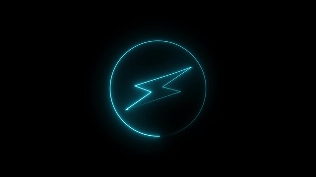 Futuristic Electric Power Symbol &ndash; Aqua Neon Bolt Inside Circle Loop. 4k animation