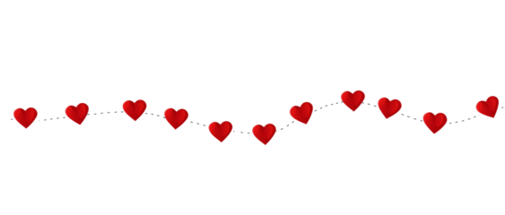 Red Heart Garland Wave isolated on a transparent background