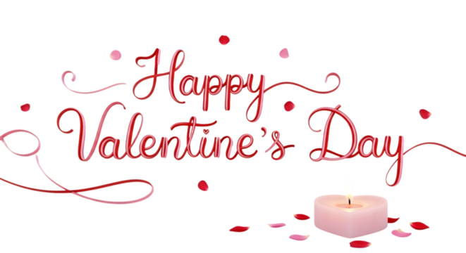 Elegant happy valentines day lettering with candle and scattered heart petals on black - Powered by Adobe