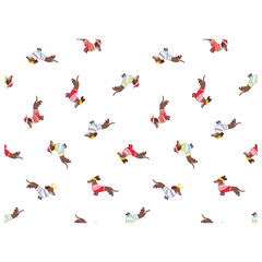 Dachshund seamless pattern with dogs in winter sweaters