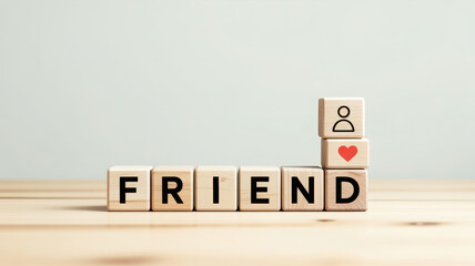 Friendship represented by wooden blocks with heart symbol