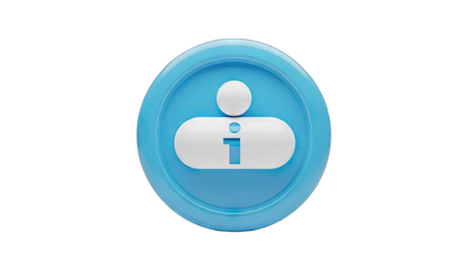 Glossy Blue Circular Information Icon with White Person Silhouette and Letter I Symbol on Transparent Background Clean Digital Graphic Design Element