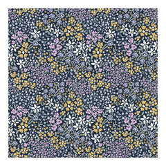 Floral seamless pattern with small wildflowers on navy