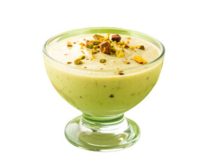 Splashes of vibrant green pistachio cream with nuts