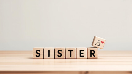 Sister love represented by wooden blocks on table