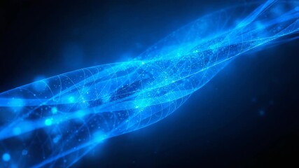 Flowing blue abstract light trails glimmering with sparkling particles creating a dynamic motion pattern against a dark background in a visually mesmerizing sequence. - Powered by Adobe