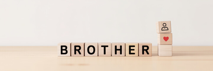 Brother love represented by wooden blocks with heart symbol