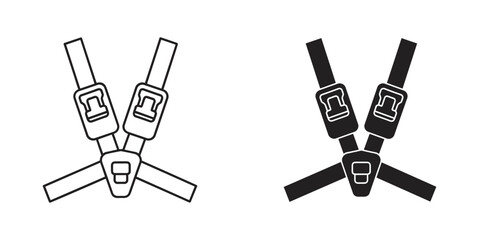 Two stylized illustrations of a car seat harness for child safety