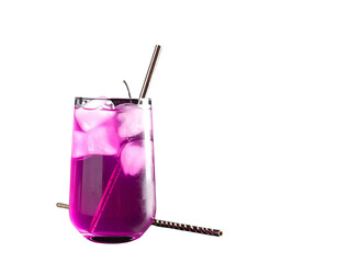Stylish purple glass with a straw on a black background