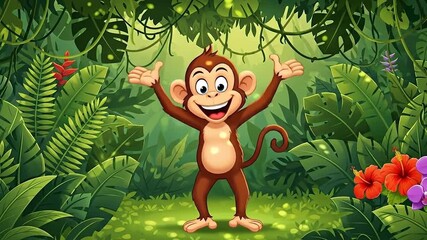 Cheerful Monkey Cartoon Animation in Jungle Setting for Childrens Entertainment.
