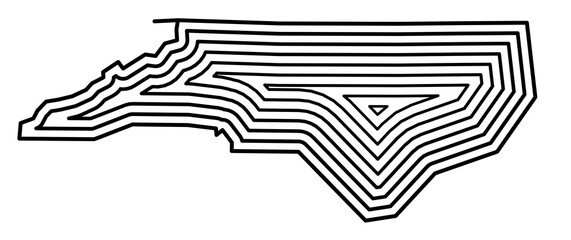 Symbol Map of the State North Carolina (United States of America) showing the state border buffered inside with black tapering lines