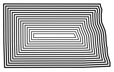 Symbol Map of the State North Dakota (United States of America) showing the state border buffered inside with black tapering lines