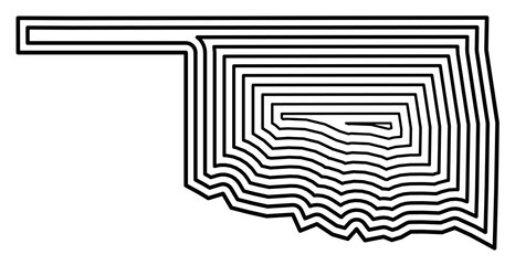 Symbol Map of the State Oklahoma (United States of America) showing the state border buffered inside with black tapering lines