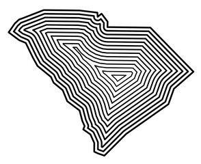 Symbol Map of the State South Carolina (United States of America) showing the state border buffered inside with black tapering lines