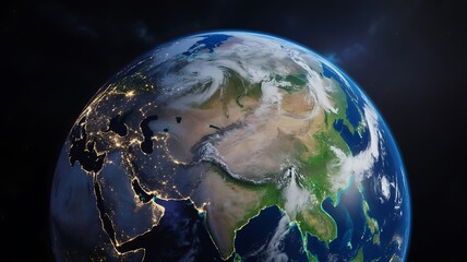 Fototapeta premium A stunning view of earth from space showcasing africa and europe at night