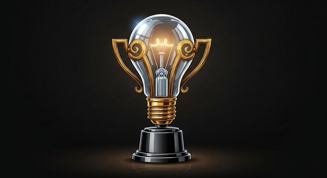 Stunning glowing lightbulb trophy symbolizes brilliant innovation and achieving peak creative success award