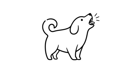 Fototapeta premium Minimalist black and white line art illustration of a barking dog with expressive lines