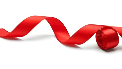 Red ribbon curled up isolated on white background for decoration purposes
