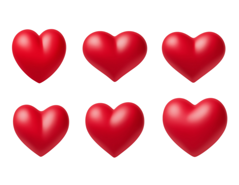 Six red hearts in a grid isolated on a transparent background - Powered by Adobe