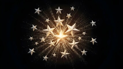 Sparkling starburst with glowing white stars on a dark background