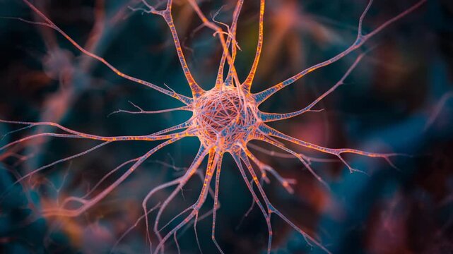 3D neural animation showing a firing neuron and dynamic synapse activity