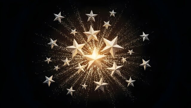 Sparkling starburst with glowing white stars on a dark background - Powered by Adobe