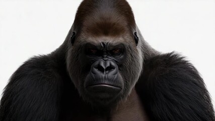 Close-up studio portrait of a gorilla with intense gaze on white background - Powered by Adobe