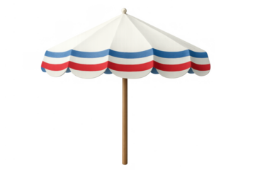Beach parasol sunshade with red, white, and blue stripes providing sun protection and summer vacation comfort