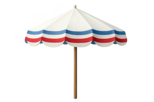 Beach parasol sunshade with red, white, and blue stripes providing sun protection and summer vacation comfort - Powered by Adobe