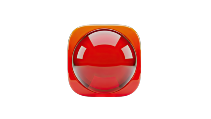 Glossy Red Sphere Encased in Orange Square Outline On Transparent Background With Subtle Reflections Minimalist Abstract Object