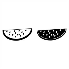 Whole watermelon and its parts. Fresh whole watermelon, slices, and parts. Organic fruit for juices, smoothies, and healthy eating, rich in vitamins. Vector icon illustration isolated on a white backg