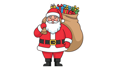 Jolly santa claus carrying a large sack of presents