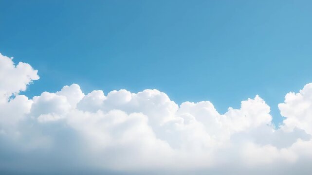 Drifting cumulus clouds across bright blue sky with ample copy space