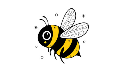 Enchanting cartoon honeybee illustration with intricate wings and playful sparkling accents